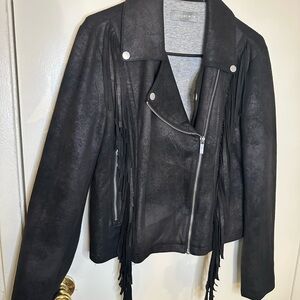 Bagatelle Dark Leather Jacket with Fringe